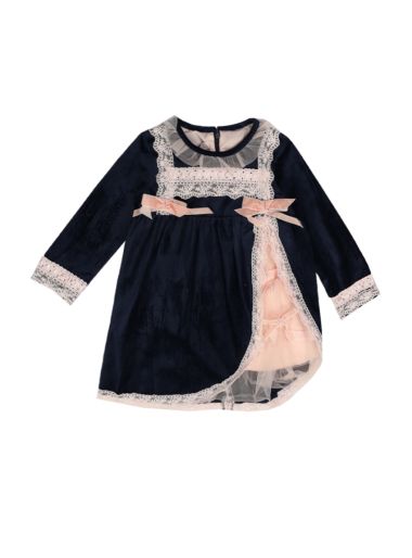 فستان بناتي شتوي بأكمام طويلة بتفاصيل دانتيل أنيقة 