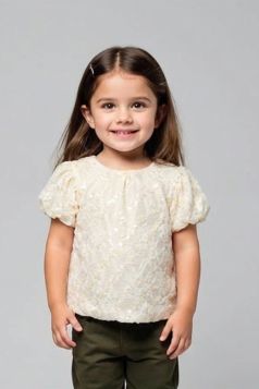 بلوزة بناتي براقة بأكمام منفوخة