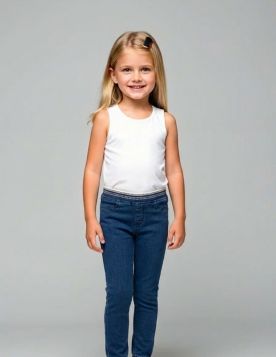 بنطلون جينز بناتي بخصر مطاطي مزخرف