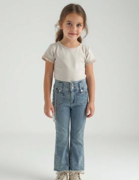 بنطلون جينز بناتي بقصة شارلستون بسلسلة معدنية