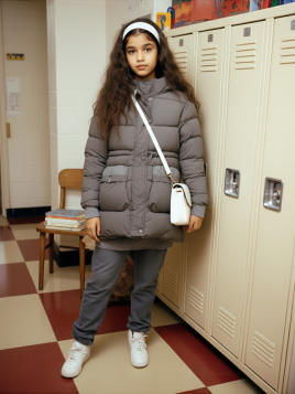 جاكيت منفوخ شتوي مبطن بغطاء للرأس للبنات