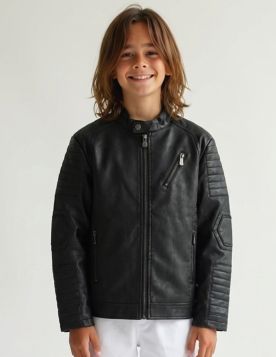 جاكيت ولادي شتوي بسحاب اغلاق وجيوب متعددة بياقة عالية مبطن 