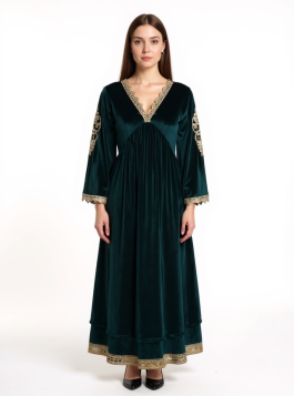 جلابية نسائية شتوية بأكمام طويلة بأطراف دانتيل بارزة 