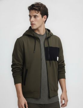 هودي شتوي رجالي بأكمام طويلة وجيوب عملية مع سحاب اغلاق بتصميم عصري