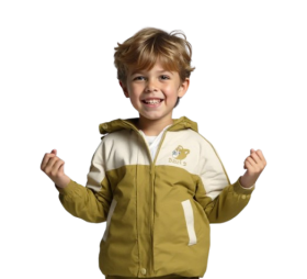 جاكيت شتوي ولادي بتصميم بلوكات متباينة ورسومات دب مرحة