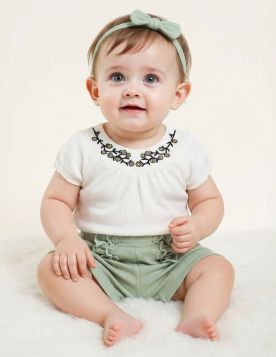 طقم بناتي صيفي ناعم بنقوش مضلعة وحزام خصر