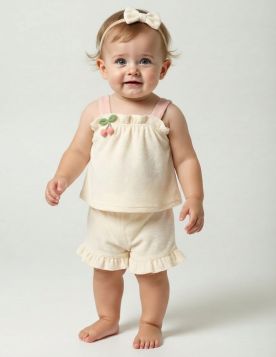 طقم بناتي ناعم مزين بفيونكة رقيقة