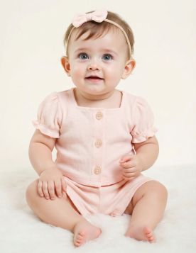 طقم بناتي صيفي ناعم مزين بنقوش بارزة 