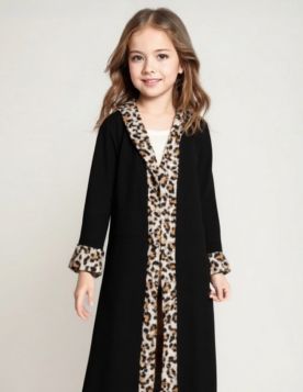 معطف طويل دافئ بناتي ببطانة مطبوعة وغطاء رأس