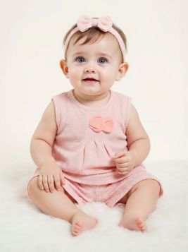 طقم بناتي ناعم مزين بفيونكة رقيقة