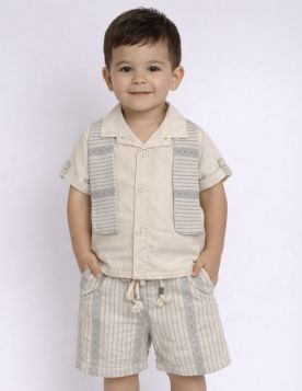 طقم ولادي صيفي قطني بنقوش مخططة