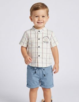 طقم ولادي صيفي بقميص كاروهات وشورت