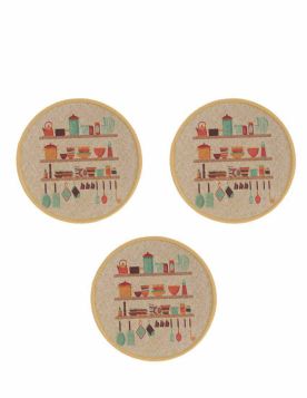 طقم مفارش طاولة دائرية بتصميم أدوات المطبخ