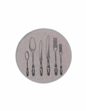 مفرش طاولة دائري بتصميم أدوات المائدة