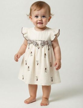 فستان بناتي ناعم بتطريز ورد وفيونكة