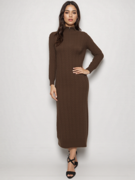 فستان شتوي نسائي طويل محبوك بياقة عالية بسحاب