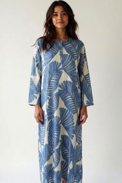 قميص نسائي طويل بنقوش أوراق الشجر