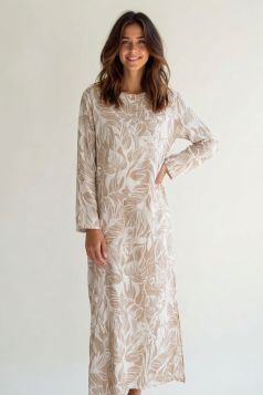 قميص نسائي طويل بنقوش نباتية