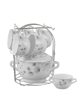 طقم تقديم الشوربة الفاخر بالحامل المعدني – 7 قطع