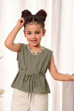 بلوزة بناتي ناعمة برباط خصر