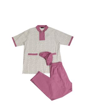 طقم زي عاملة منزلية مشجر بياقة وسحاب - 3 قطع