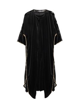 جلابية نسائية قطيفة من قطعتين فستان بدون أكمام داخلي وجلابية بتطريز بارز بأكمام طويلة