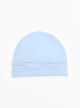 قبعة للمواليد قطنية بلون أزرق بطبعات نصية