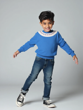 كنزة صوف للأولاد محبوكة باللون الأزرق ونقشة تقليدية