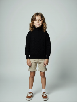 كنزة ولادية  بياقة عالية وسحاب ونقشات مجدولة