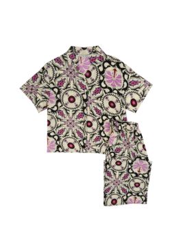  بيجاما نسائية بتصميم طبعات راقية وبنطلون بخصر مطاطي مع قميص واسع بأكمام قصيرة