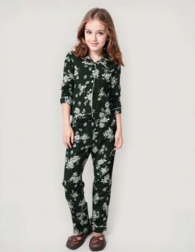 بجامة شتوية بناتي بأكمام طويلة ونقوش زهرية 