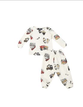 بجامة شتوية ولادية بأكمام طويلة ونقوش مركبات كرتونية 