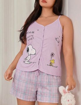 بيجاما نسائية قطنية بطبعة كرتونية لطيفة