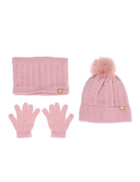 طقم بناتي شتوي شال وقبعة وقفازات أنيق