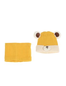 طقم شال وقبعة شتوي للأولاد بتصميم الدب اللطيف