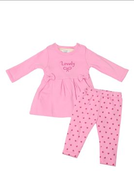 طقم فستان بناتي شتوي بطبعة قلوب مرحة